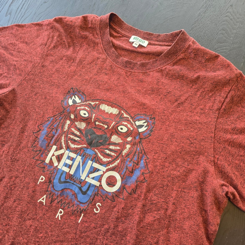 Kenzo Paris Mens Tiger Head Embroidered T-Shirt‎ Red Heather F665TS0504YJ Size M